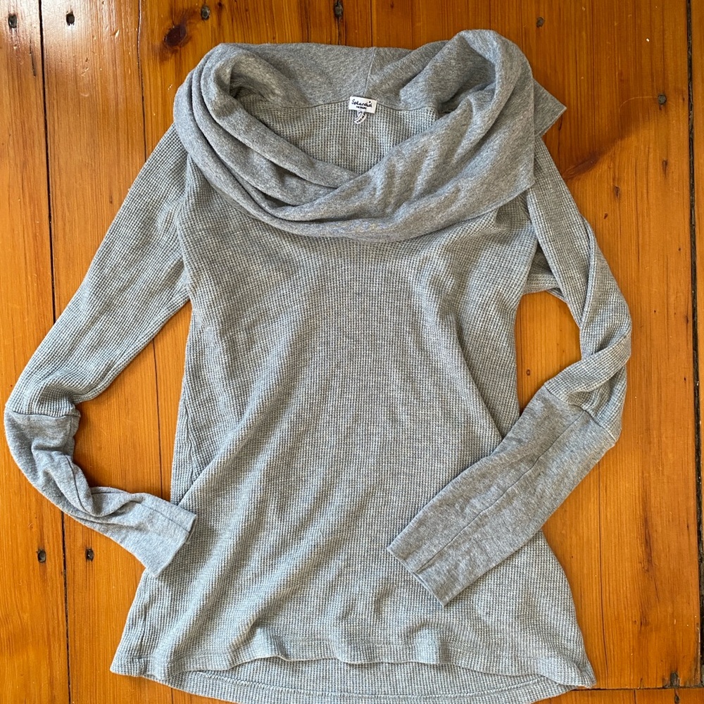 Soft Cotton Blend Cowl Neck Waffle Tunic
